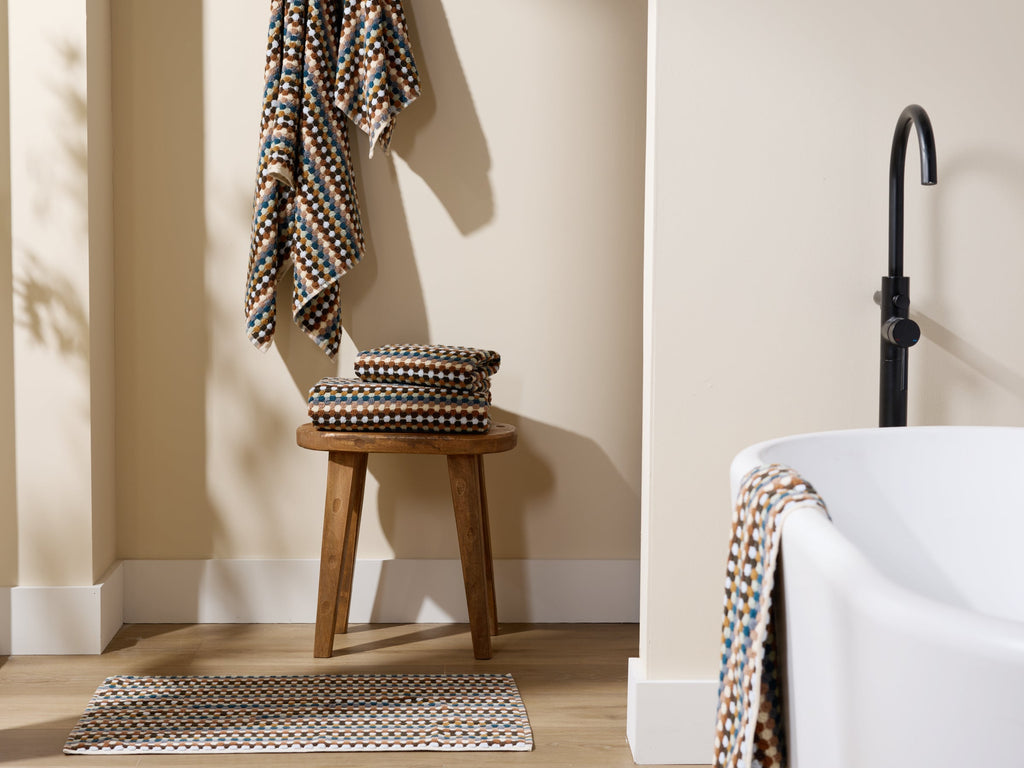 Prosoape din bumbac organic cu model mozaic – model jacquard multicolor pentru un decor elegant al băii – moi și rezistente, design retro 4