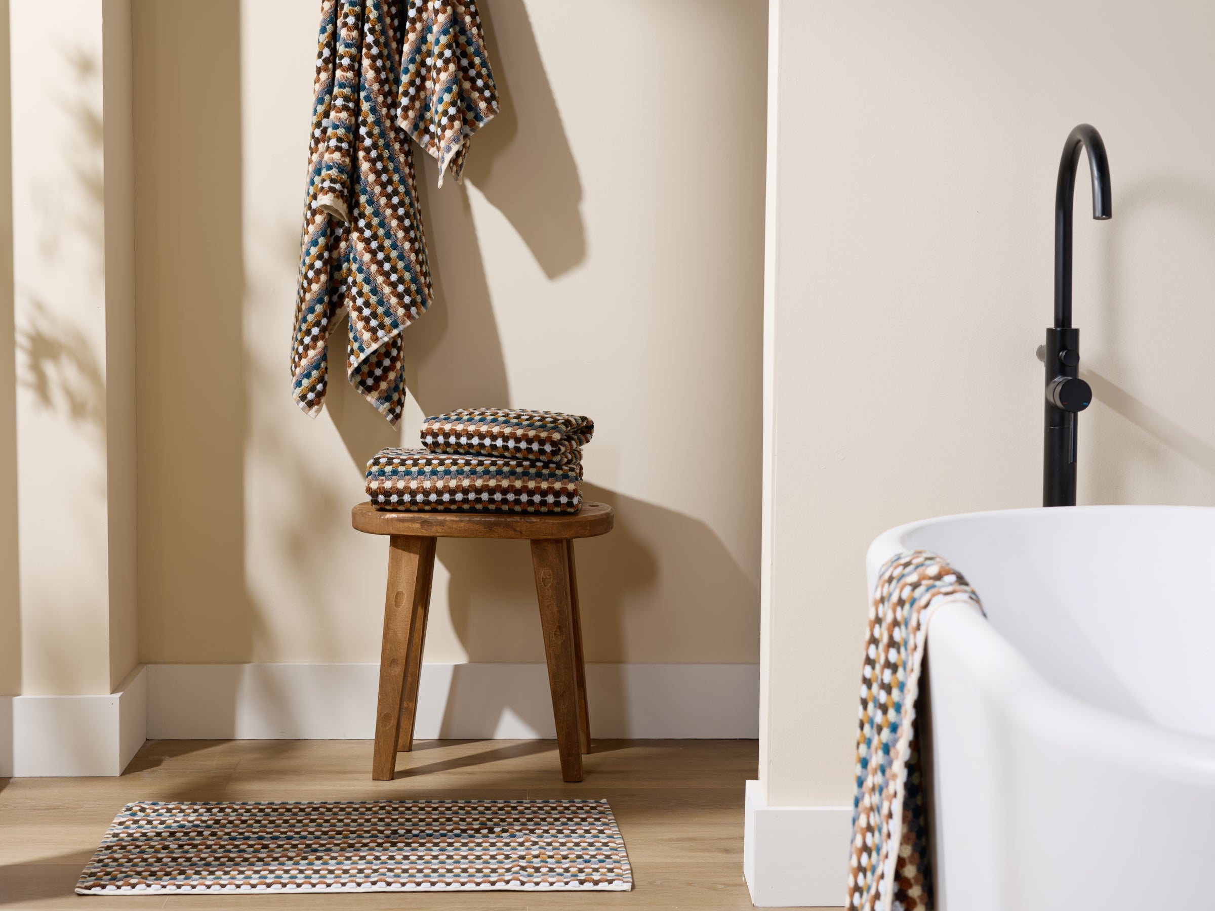 Prosoape din bumbac organic cu model mozaic – model jacquard multicolor pentru un decor elegant al băii – moi și rezistente, design retro 4