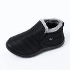 Black waterproof winter boots for women featuring plush fur lining and anti-slip sole for snow
