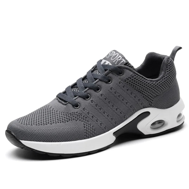 Gray orthopedic athletic sneakers for men with air cushion technology and therapeutic arch support for foot