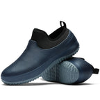 Navy blue waterproof work clogs with non-slip sole for restaurant use